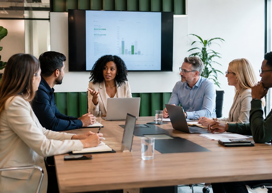 Business team reviewing a meeting plan