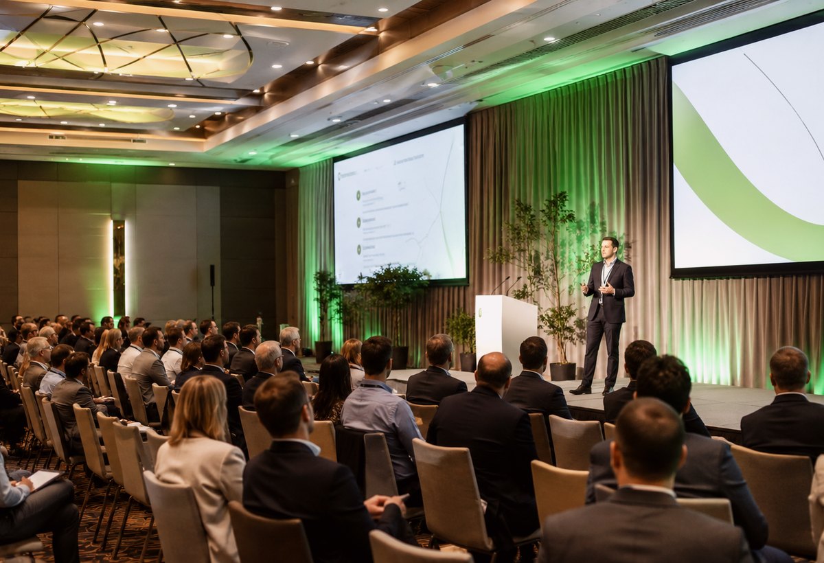 Audience watching a professional convention presentation